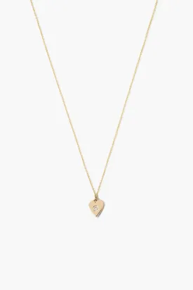 14k Gold Heart Necklace with Diamond Inlay