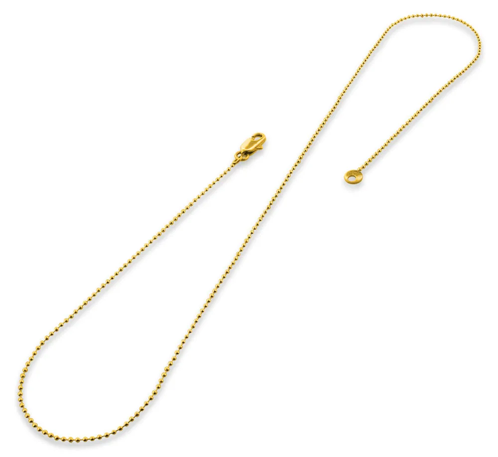 14K Gold Plated 16" Bead Brass Chain Necklace 1.20mm