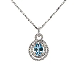 14KW Aquamarine & Double Diamond Halo Custom Pendant