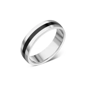 18ct White Gold Whitby Jet 6mm Half Set Inlaid Ring