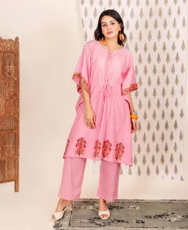 2 Piece Pink Polka Dot Printed Kaftan Set