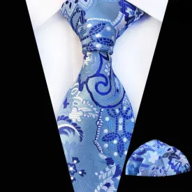 2Pcs SkyBlue Men's Paisley Cravat Necktie Set