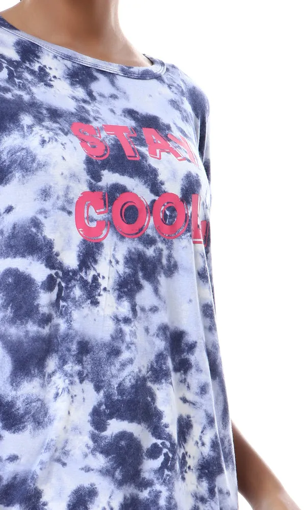 56562 Printed "Stay Cool" Tie Dye Heather Indigo Top