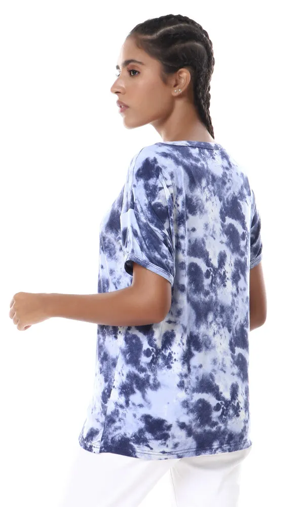 56562 Printed "Stay Cool" Tie Dye Heather Indigo Top