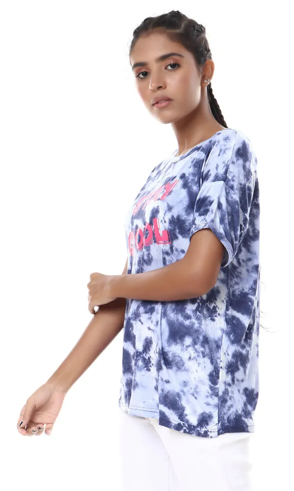 56562 Printed "Stay Cool" Tie Dye Heather Indigo Top