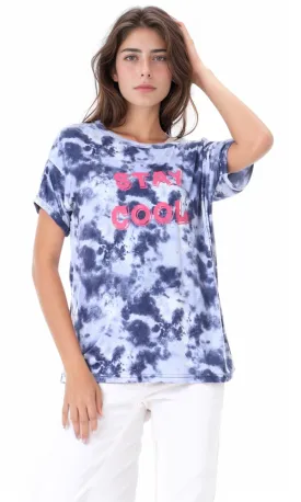 56562 Printed "Stay Cool" Tie Dye Heather Indigo Top