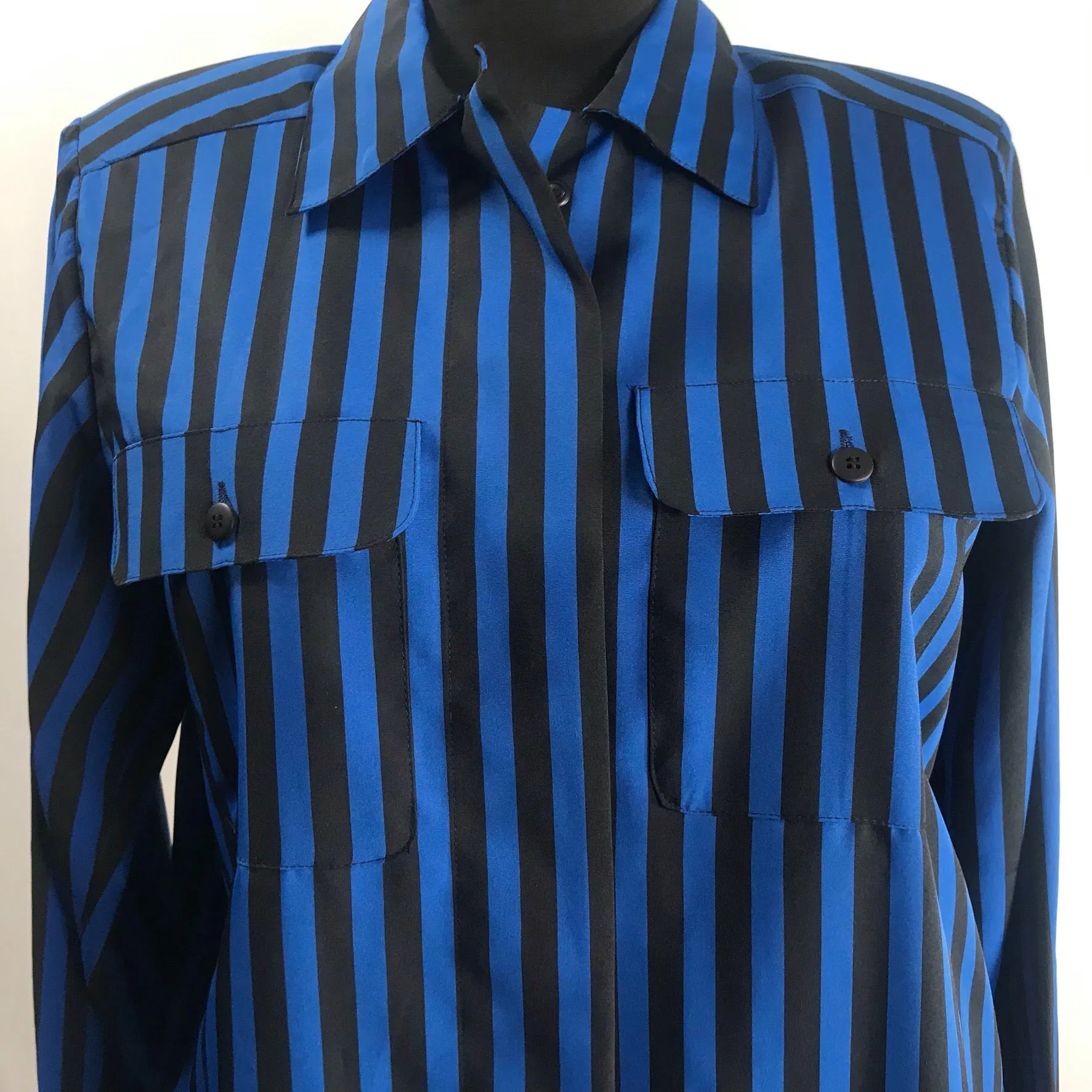 '80s Deadstock Blue & Black Button Down Top by Yves St. Clare