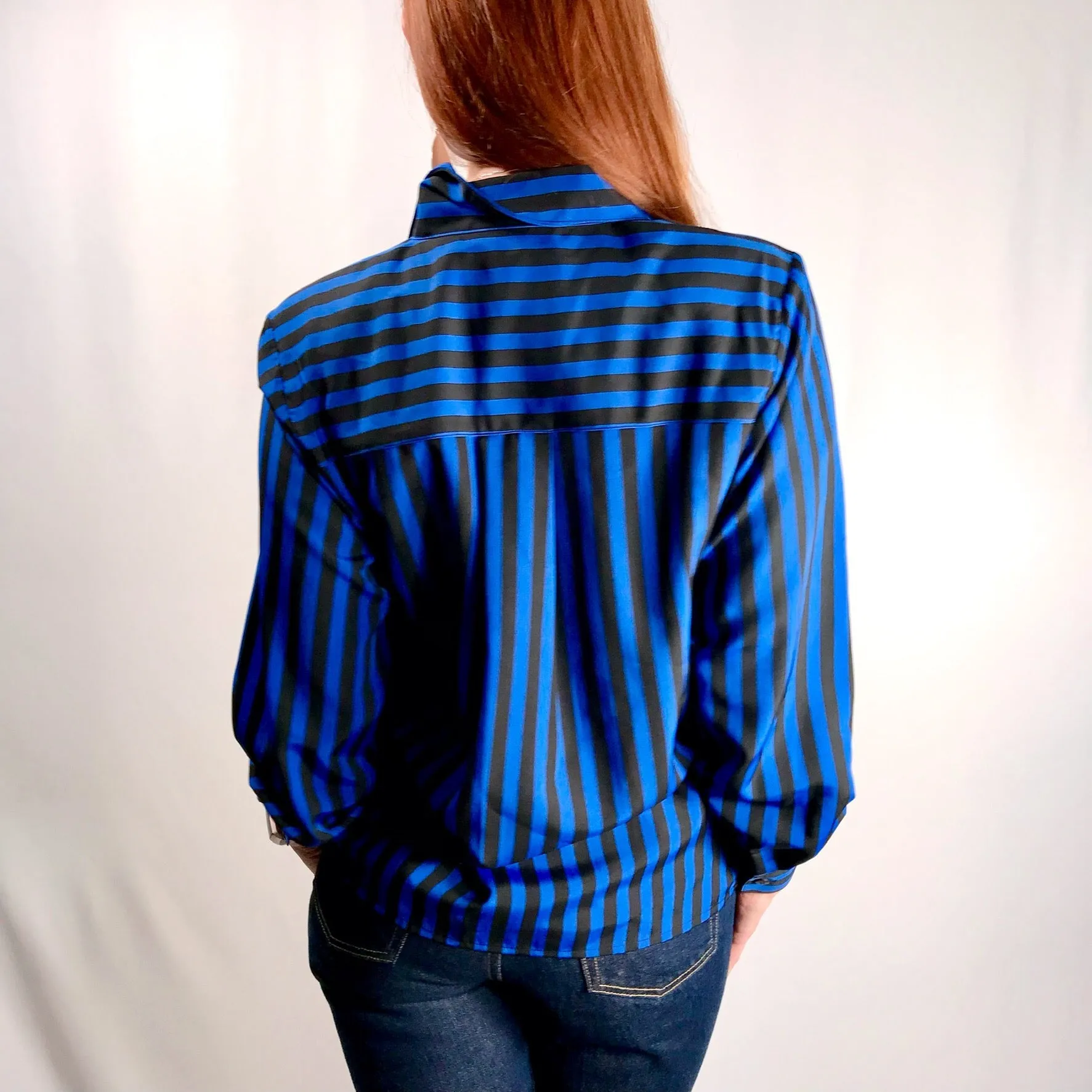 '80s Deadstock Blue & Black Button Down Top by Yves St. Clare