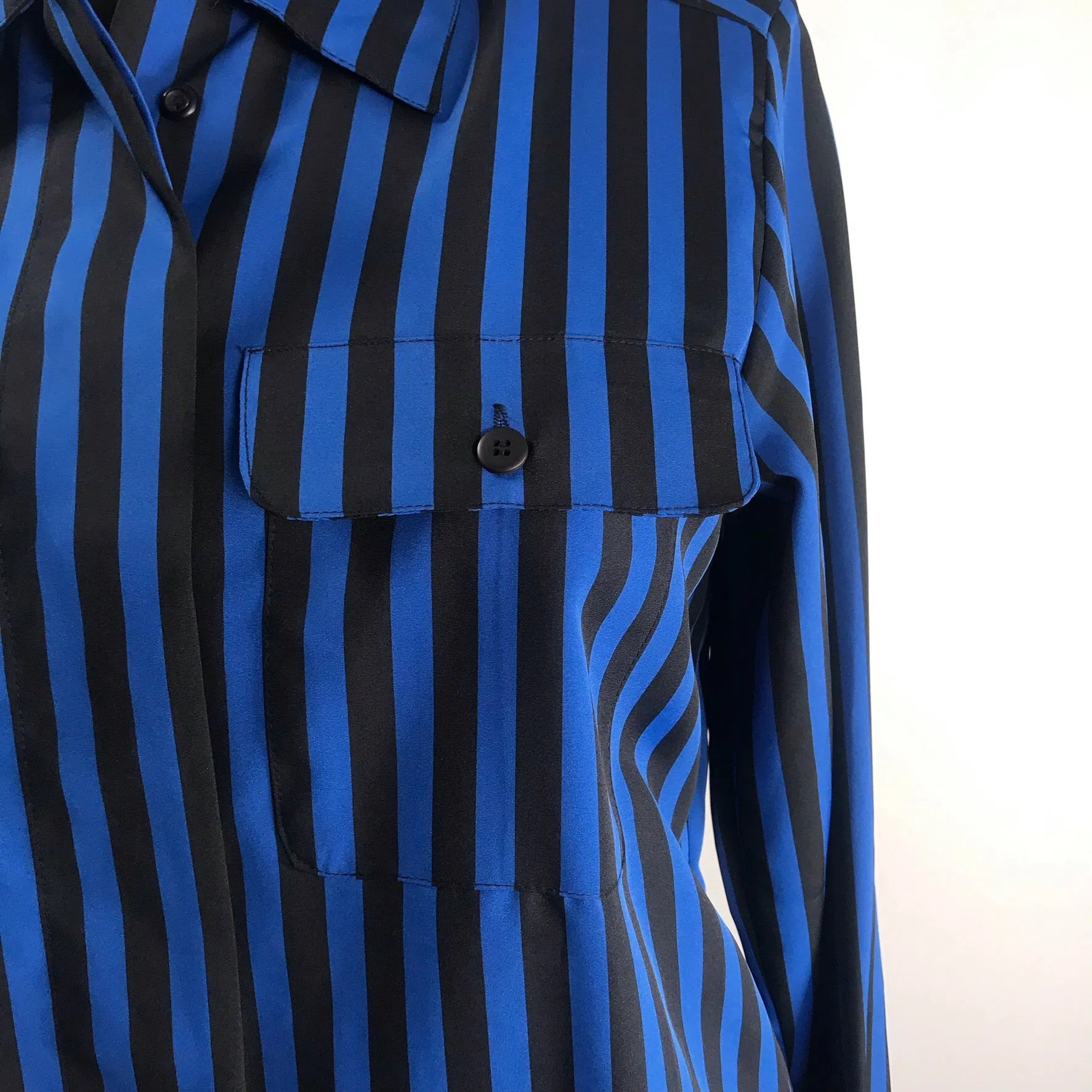 '80s Deadstock Blue & Black Button Down Top by Yves St. Clare