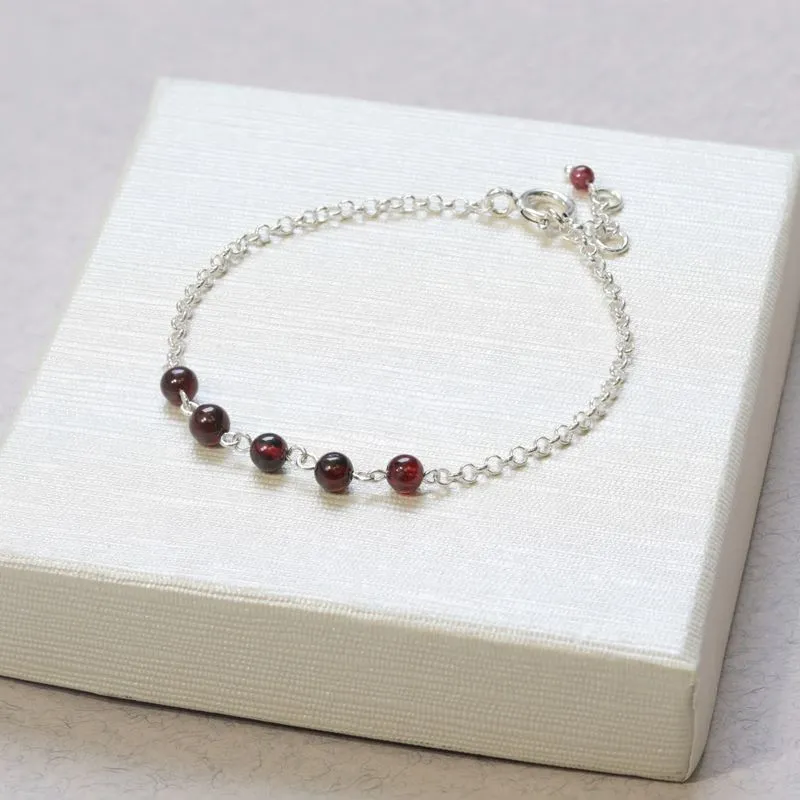 925 Silver Garnet Bracelet - Handmade January Birthstone Gift