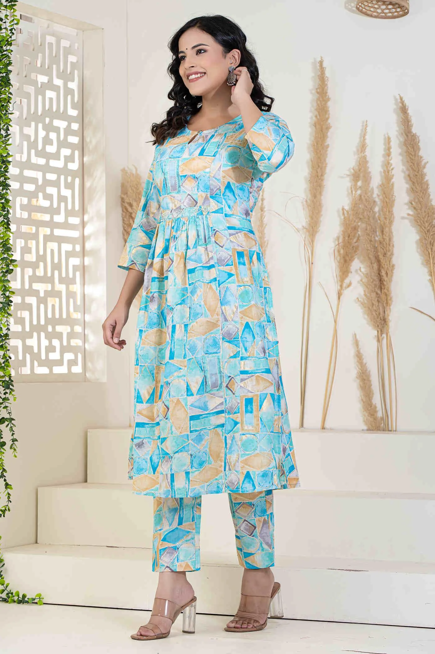 Abstract Print Kurti Pant Set