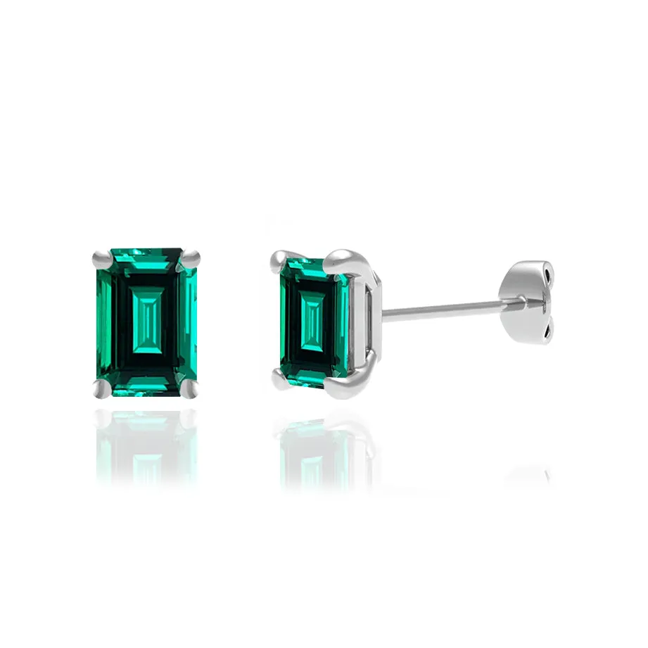 AVIANA - Grown Emerald 18k White Gold Stud Earrings