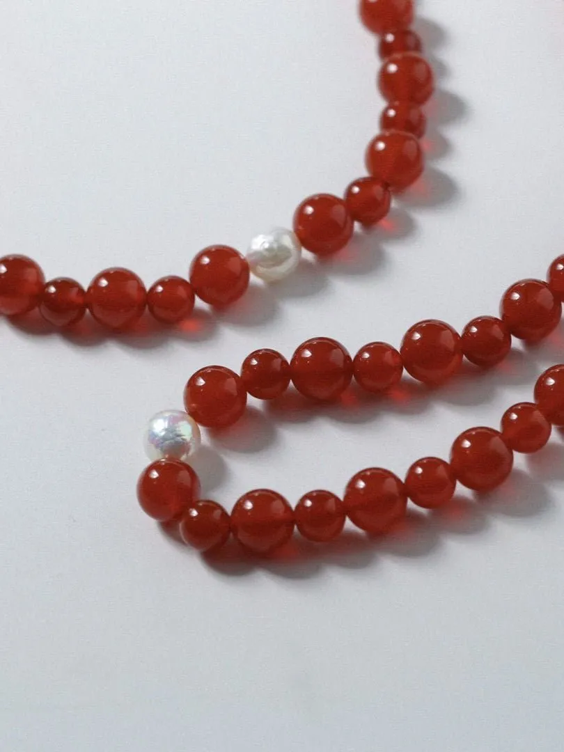 Baroque Pearl Red Onyx Necklace