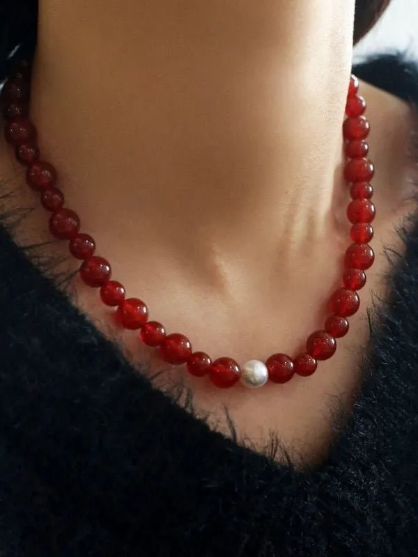 Baroque Pearl Red Onyx Necklace