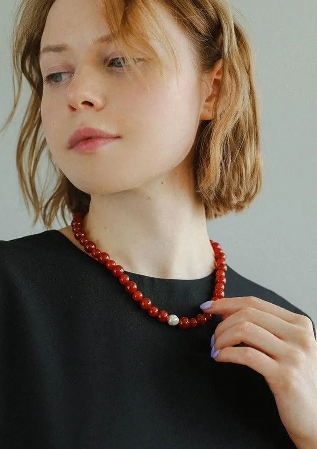 Baroque Pearl Red Onyx Necklace