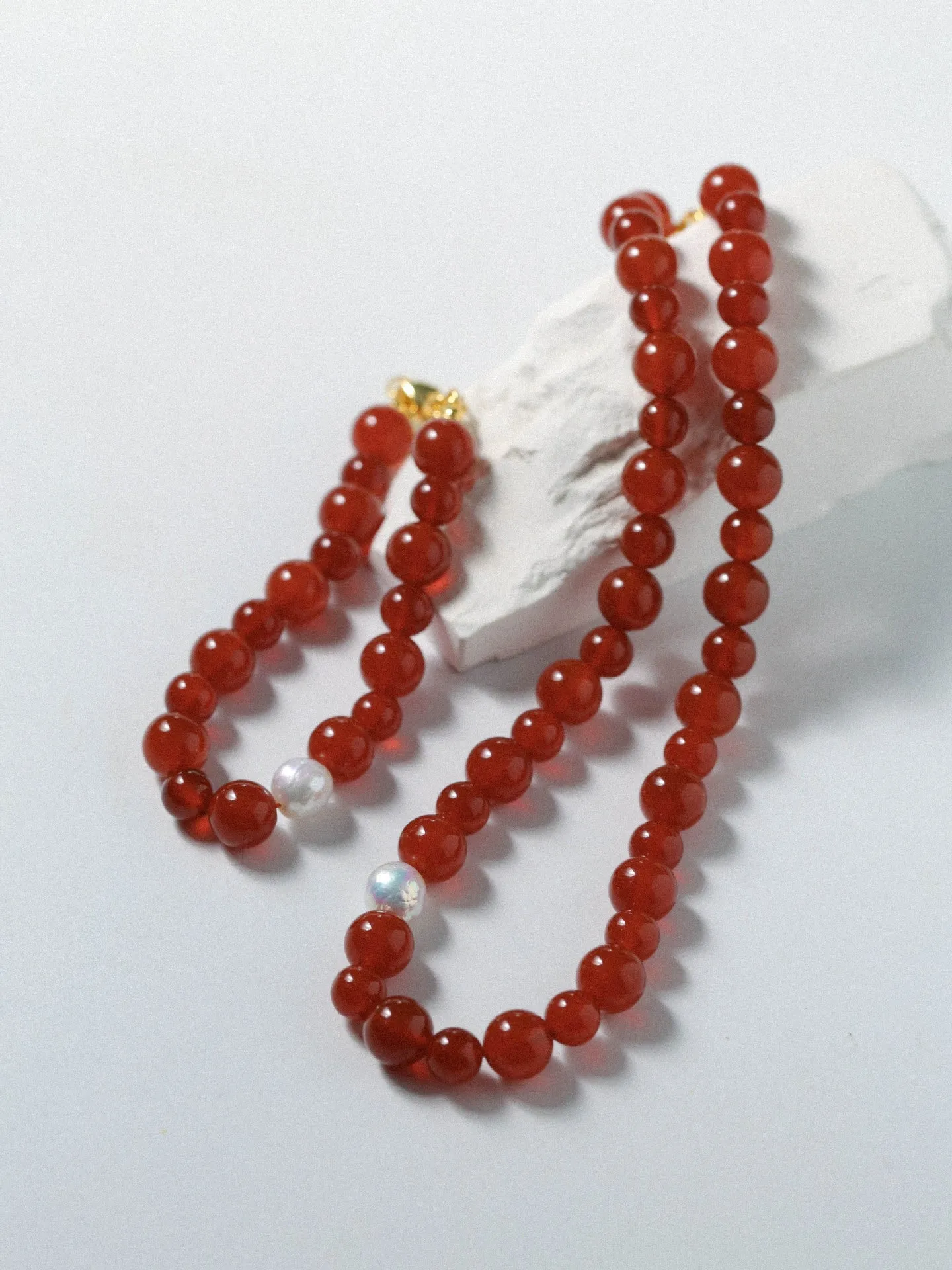 Baroque Pearl Red Onyx Necklace