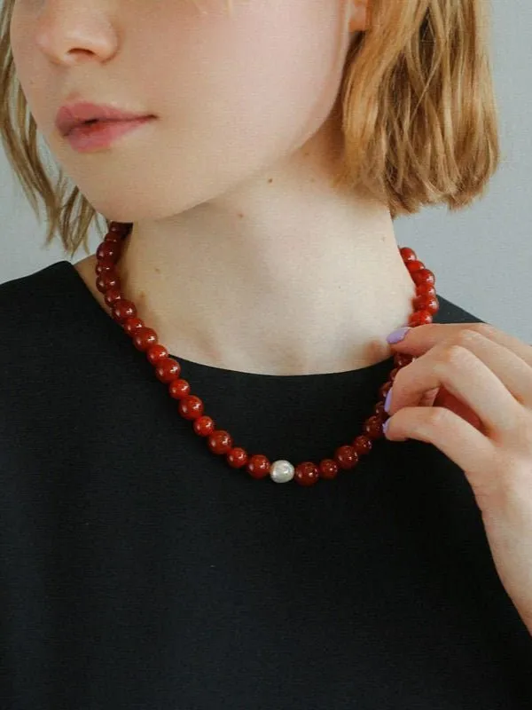 Baroque Pearl Red Onyx Necklace