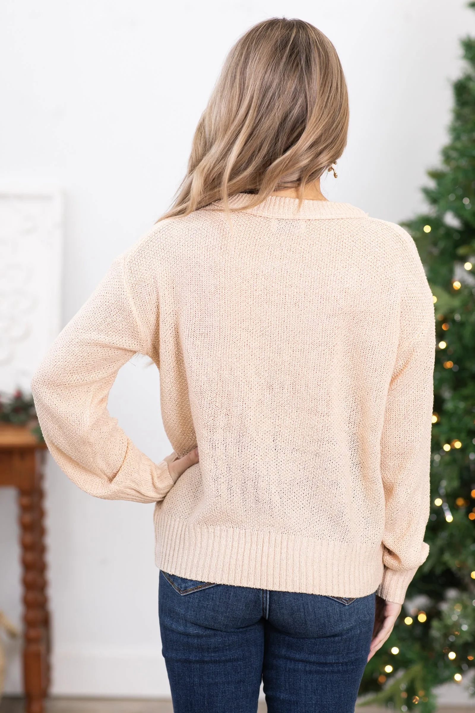 Beige Sweater With Front Seam