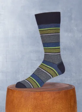 Big and Tall Merino Wool Oxford Mille Stripe Sock in Navy