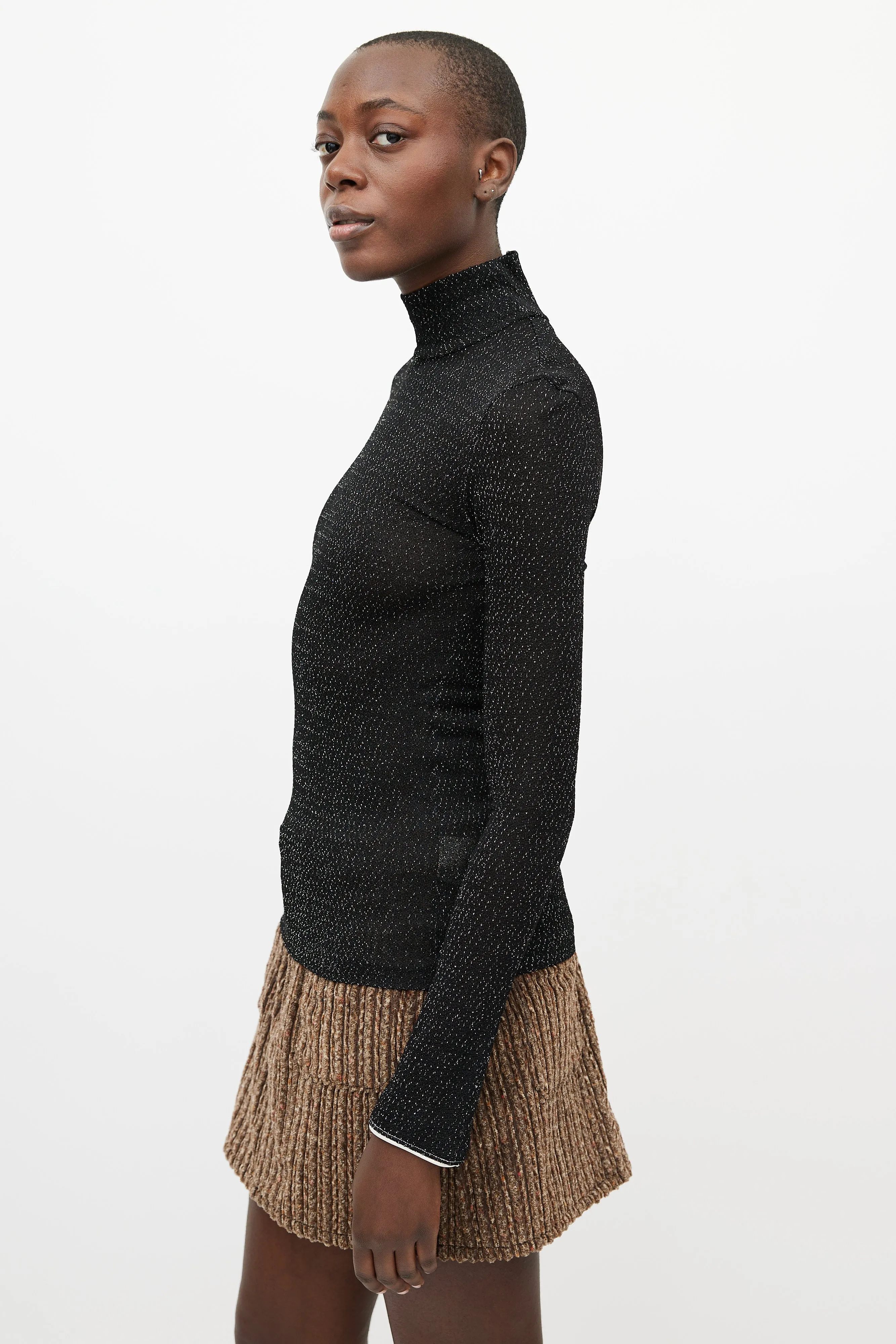 Black & Silver Metallic Woven Turtleneck