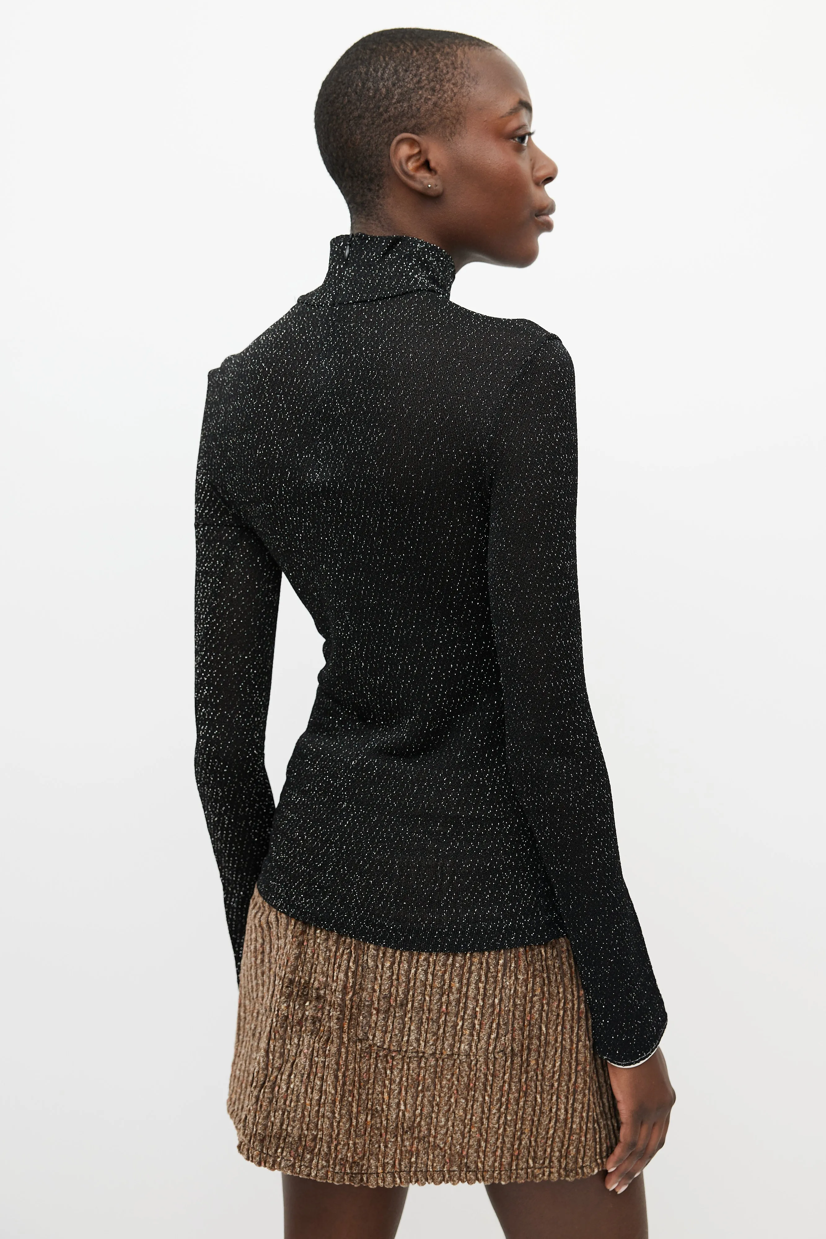 Black & Silver Metallic Woven Turtleneck