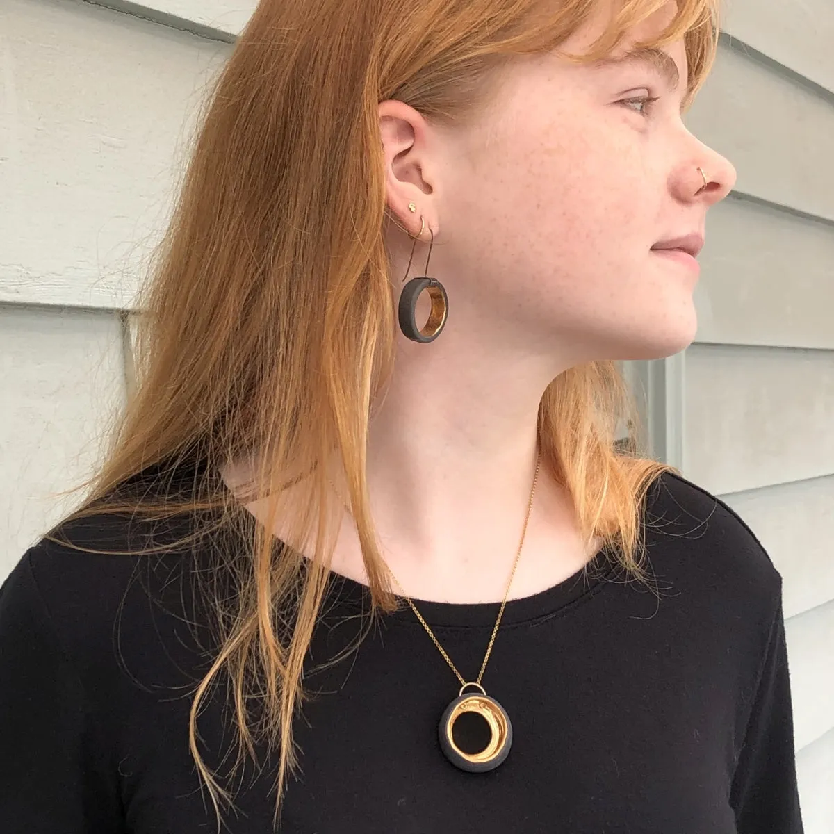 Black and Gold Porcelain Earrings