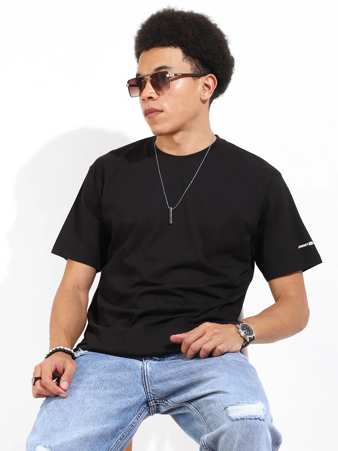 Black Cotton Slim Fit T-Shirt