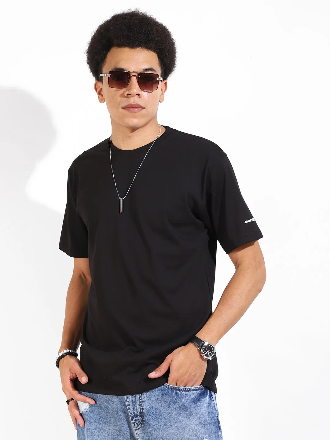 Black Cotton Slim Fit T-Shirt