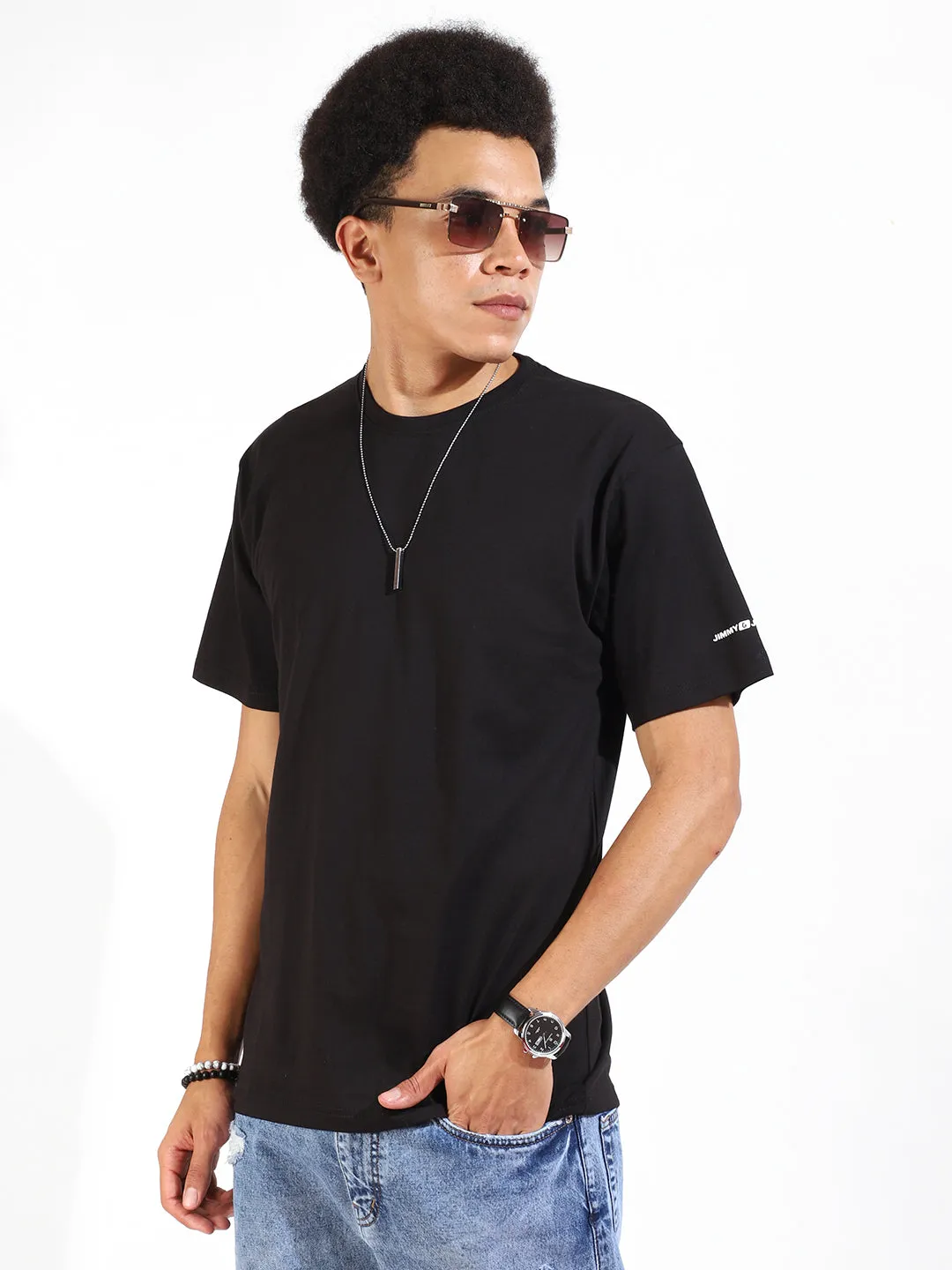 Black Cotton Slim Fit T-Shirt