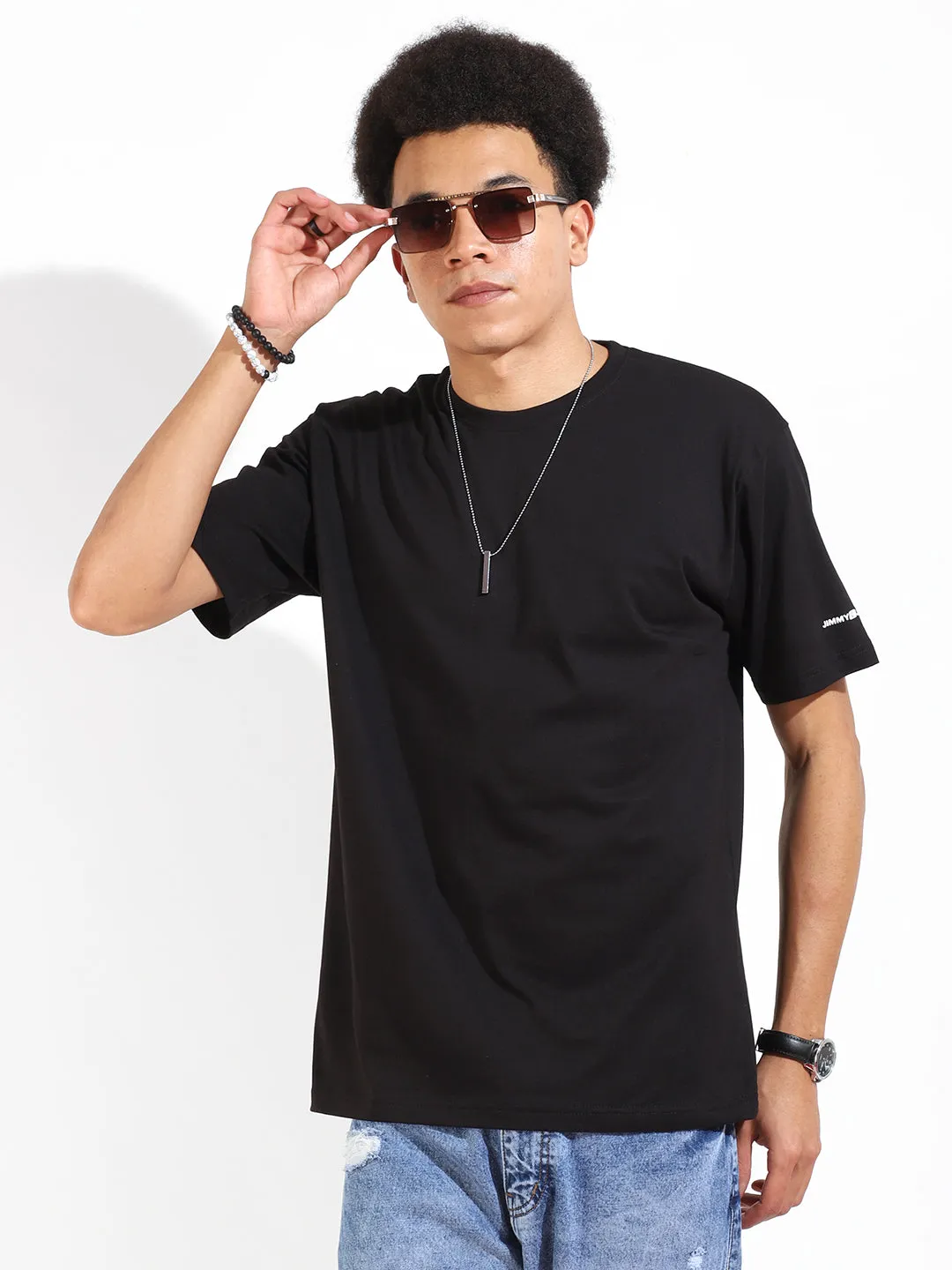 Black Cotton Slim Fit T-Shirt