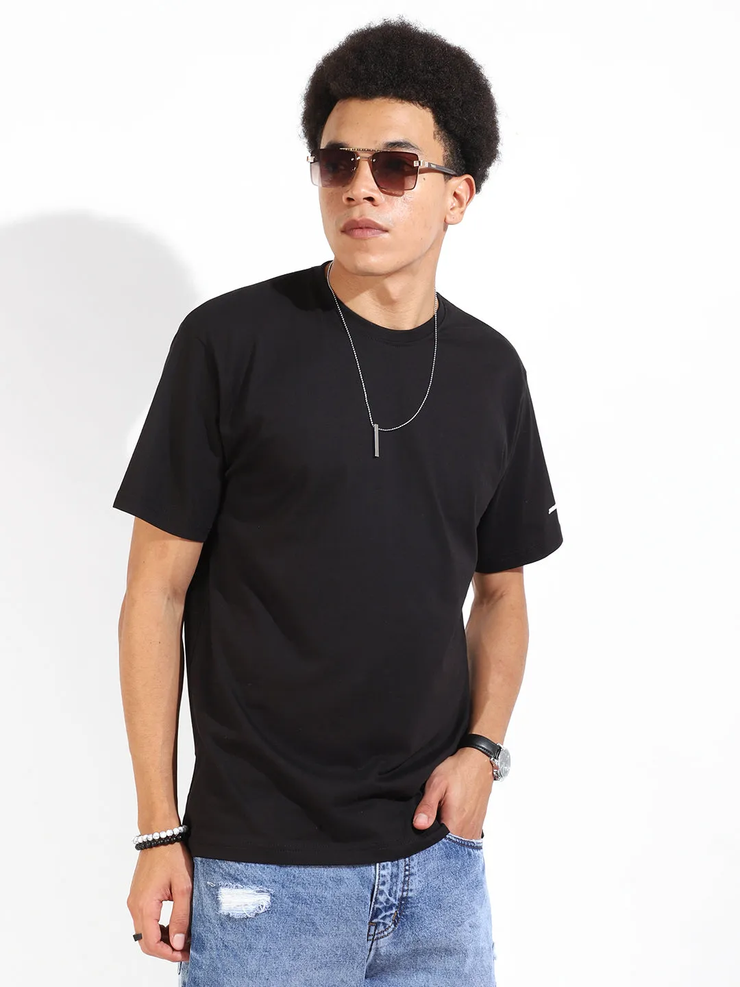 Black Cotton Slim Fit T-Shirt