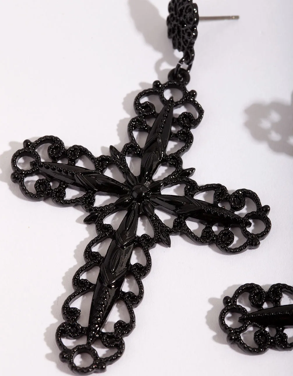 Black Filigree Cross Earrings