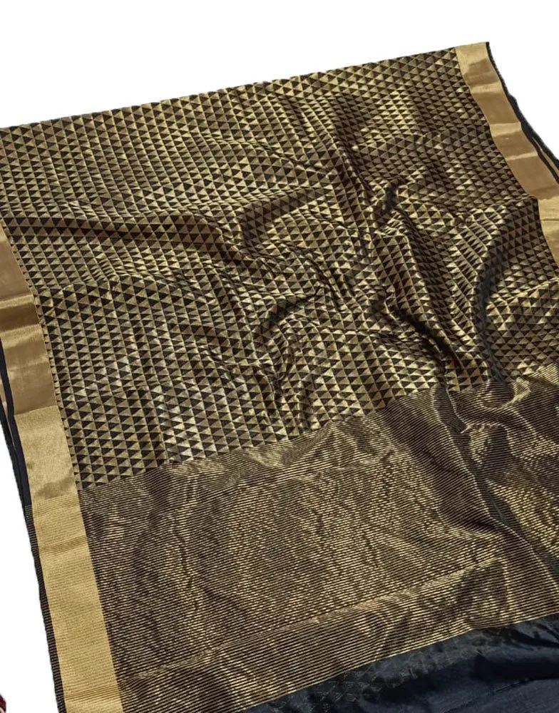 Black Handloom Chanderi Pure Silk Saree