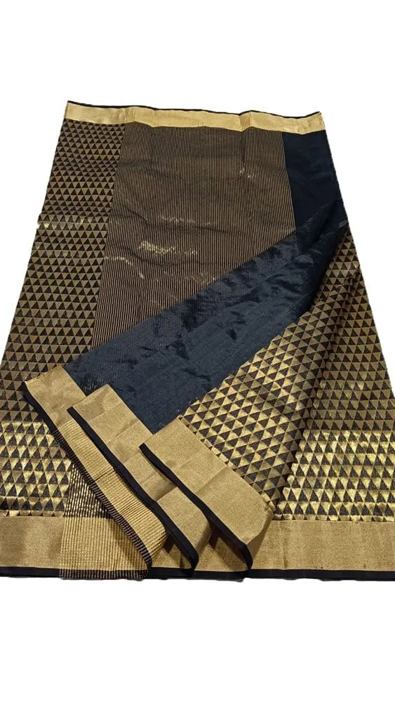 Black Handloom Chanderi Pure Silk Saree