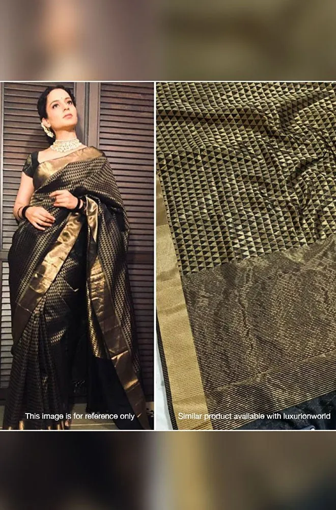 Black Handloom Chanderi Pure Silk Saree