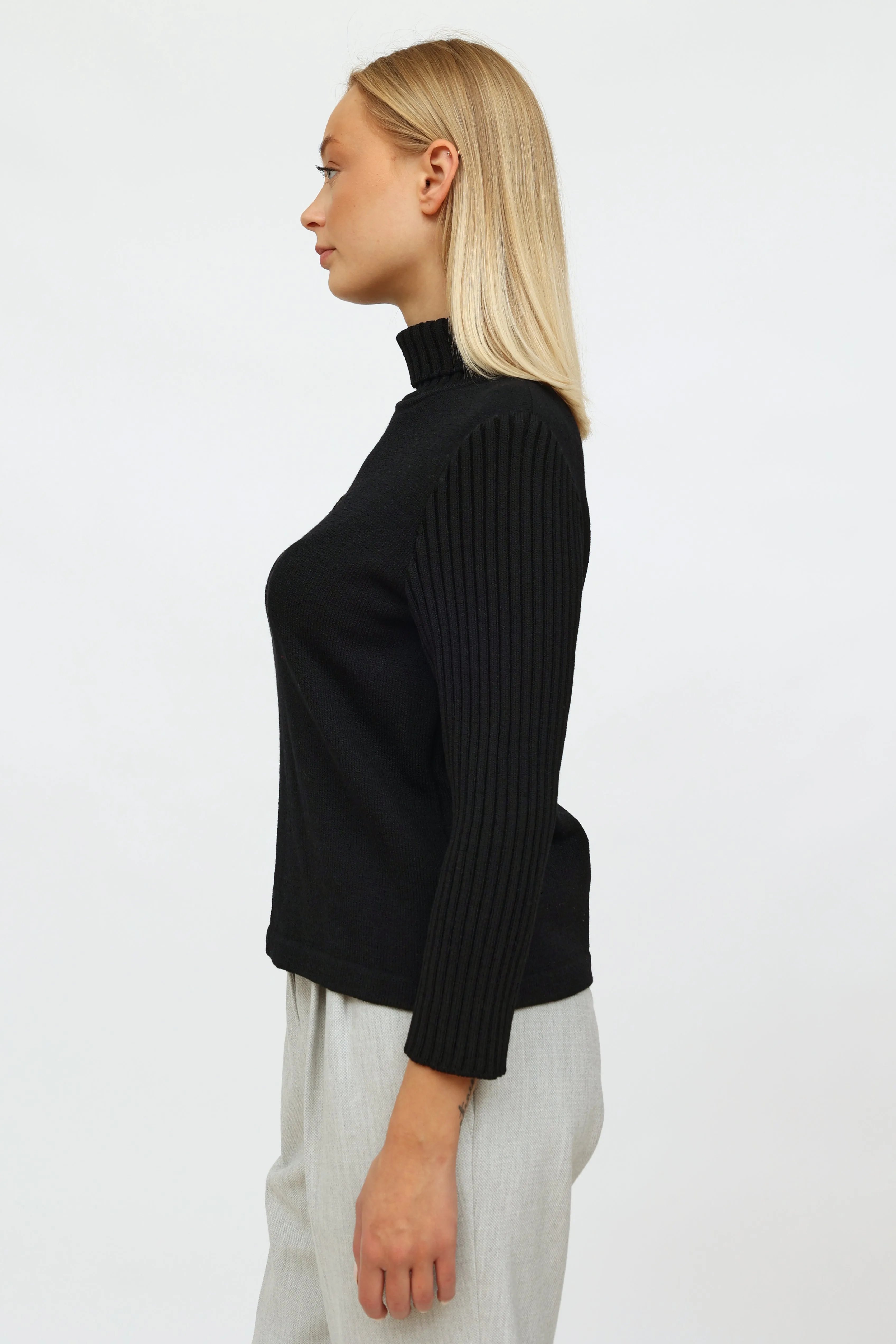 Black Knit Embroidered Turtleneck