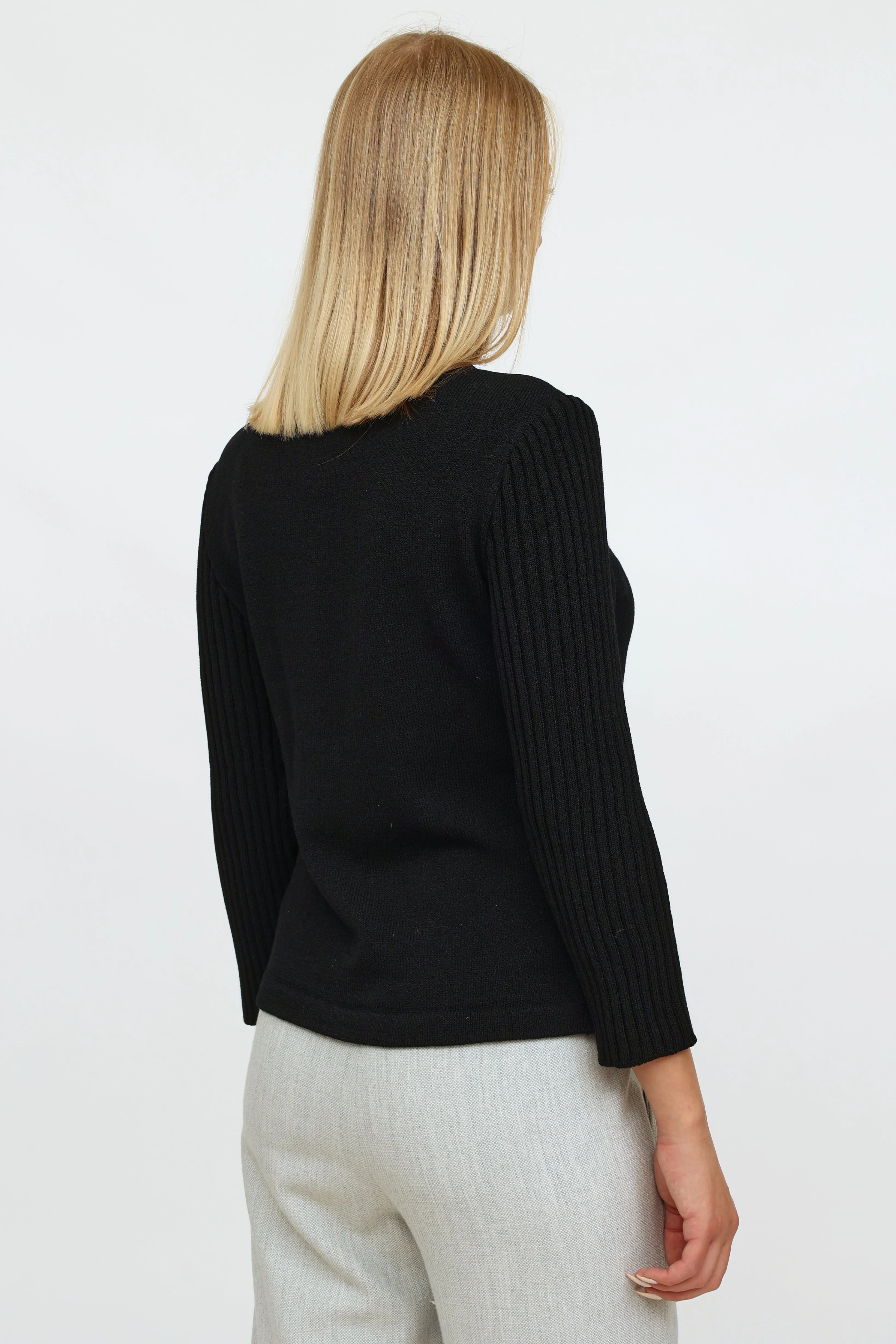 Black Knit Embroidered Turtleneck