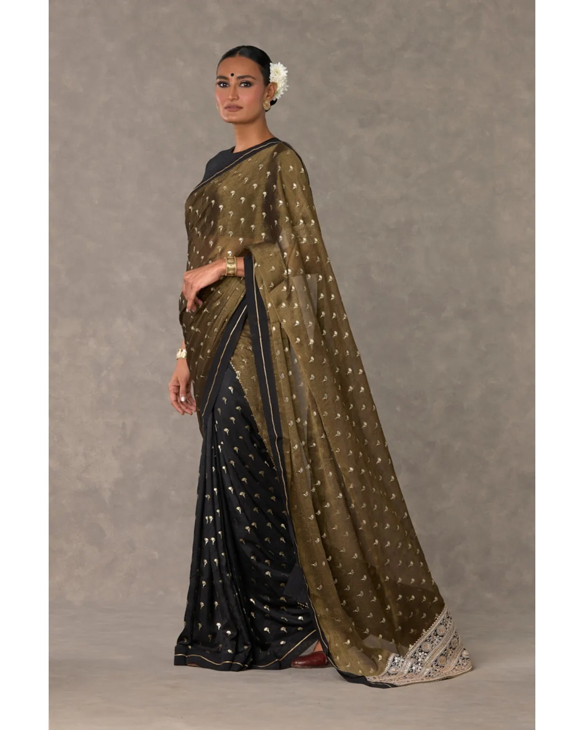 Black Winegarden Tissue Sari Set