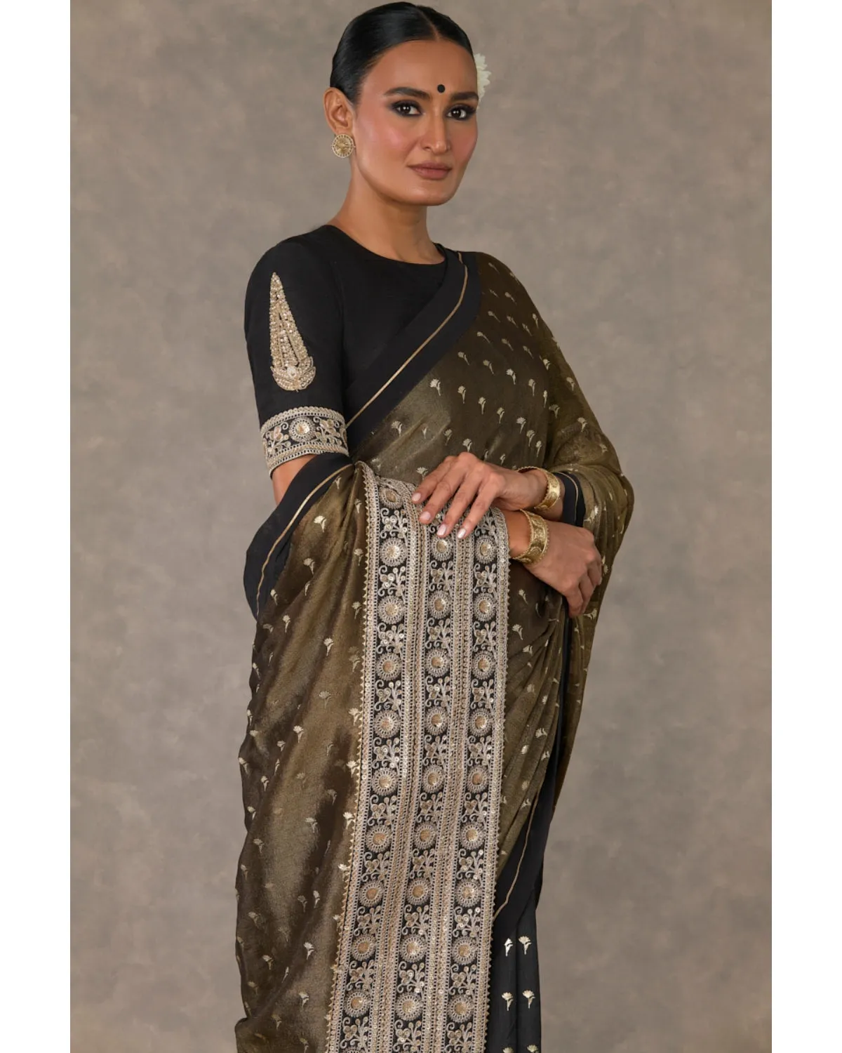 Black Winegarden Tissue Sari Set