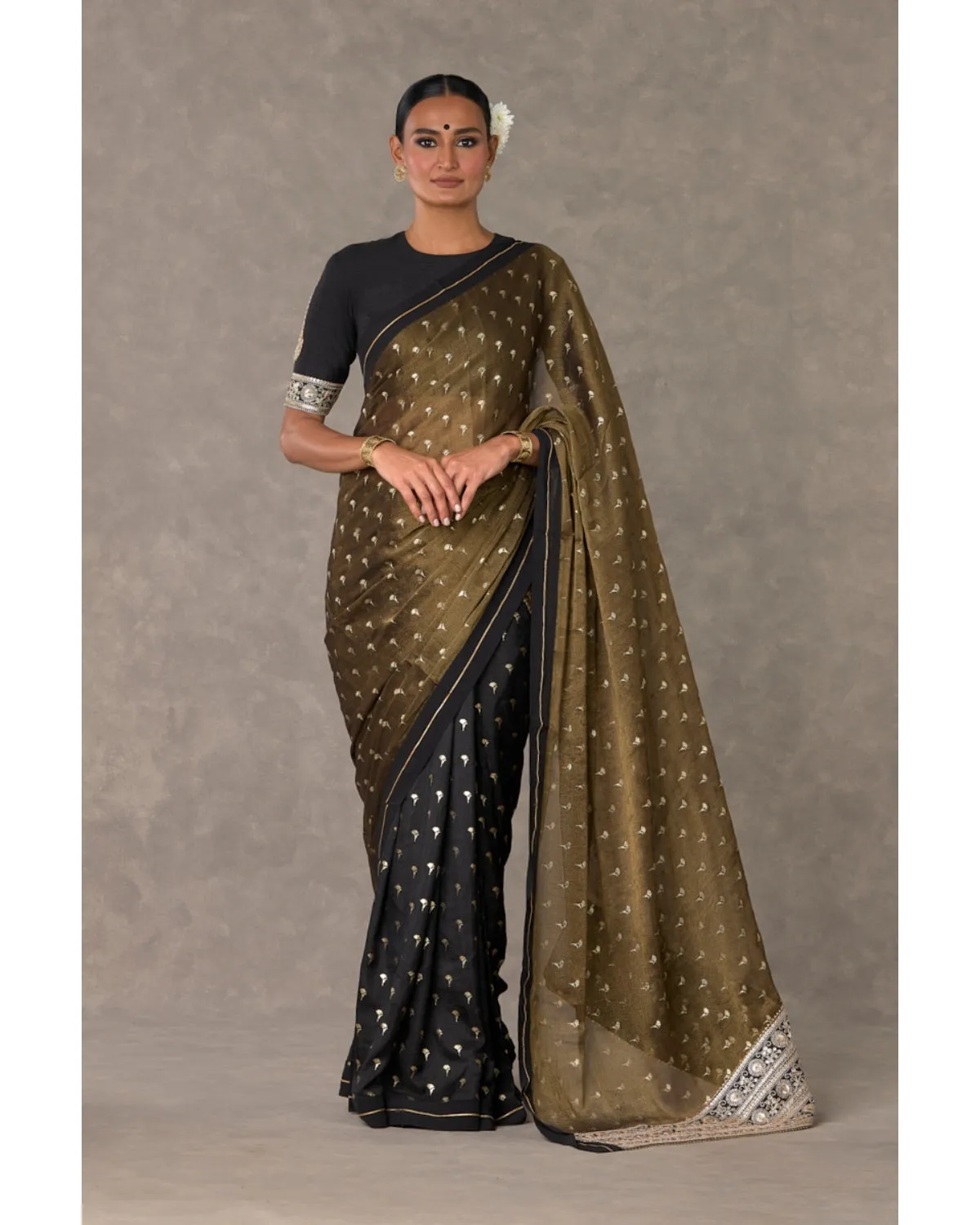 Black Winegarden Tissue Sari Set