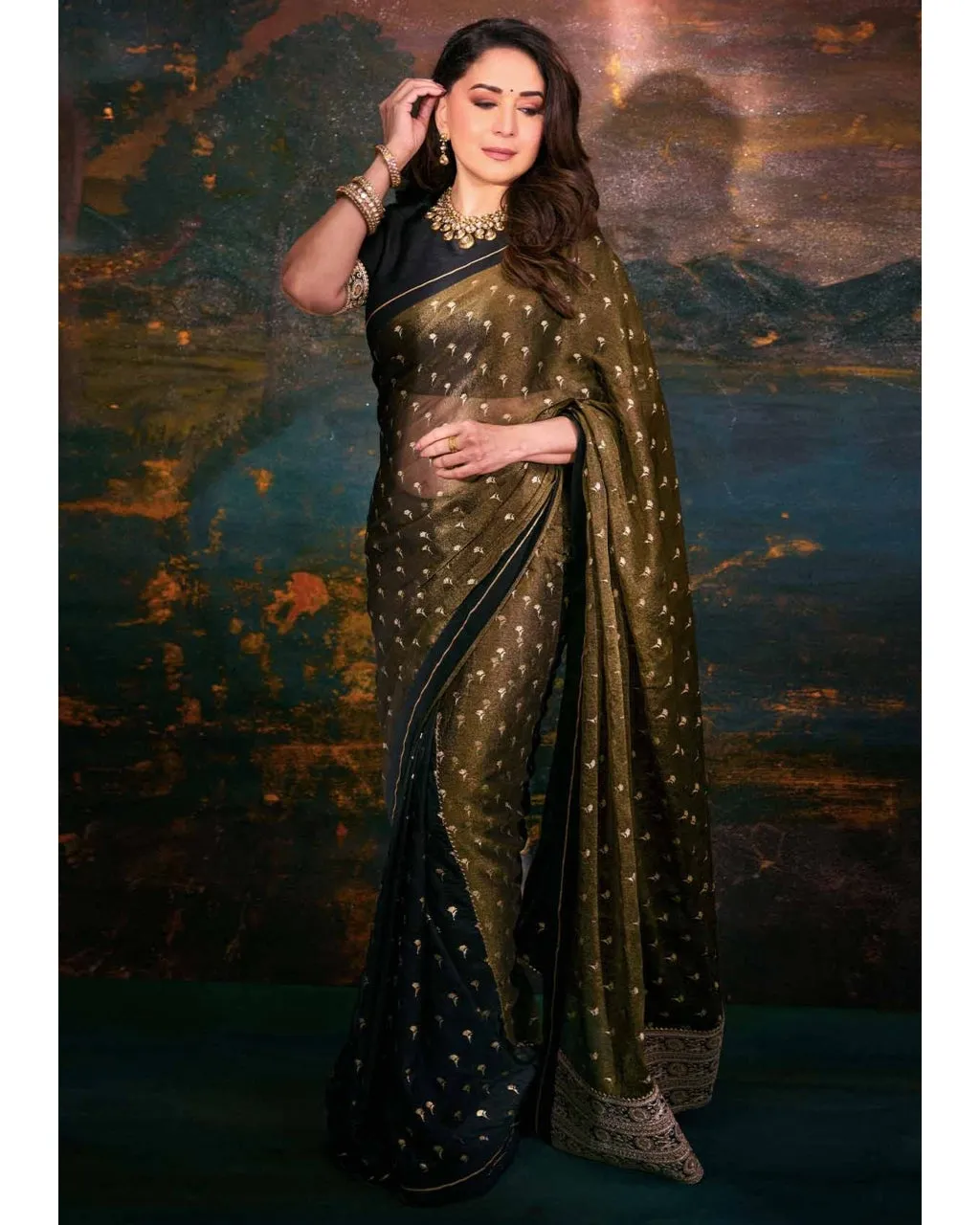 Black Winegarden Tissue Sari Set