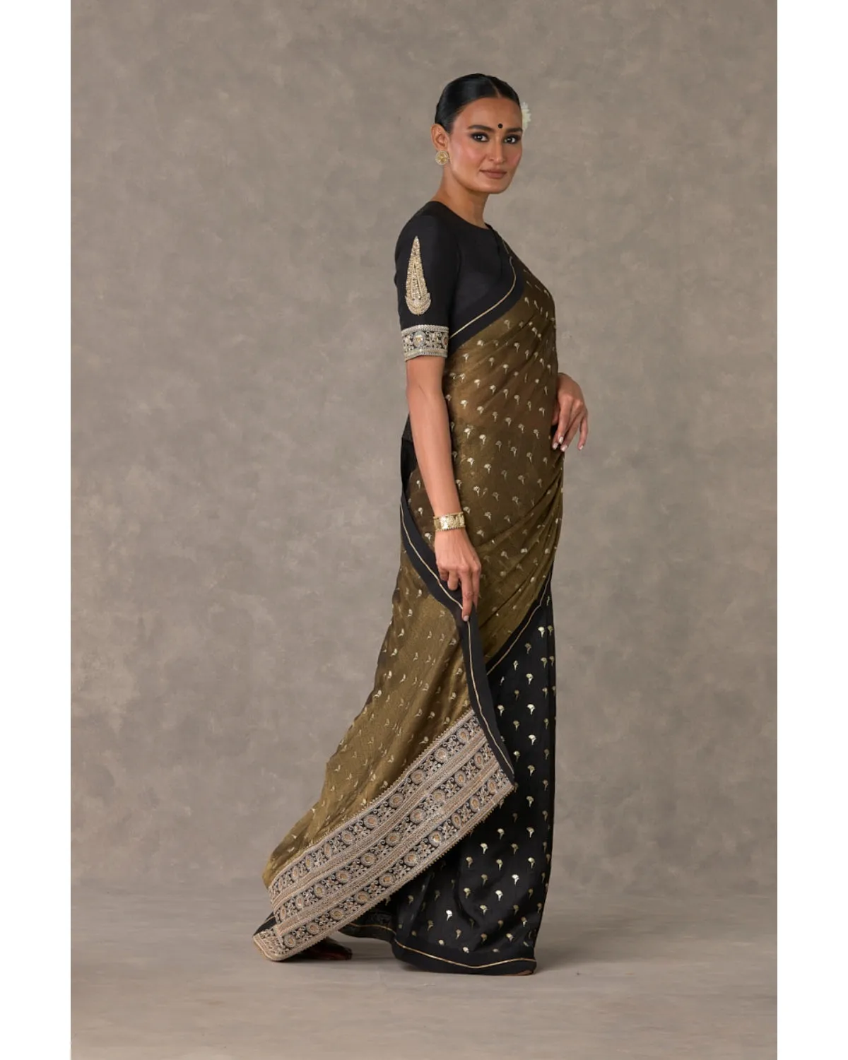 Black Winegarden Tissue Sari Set