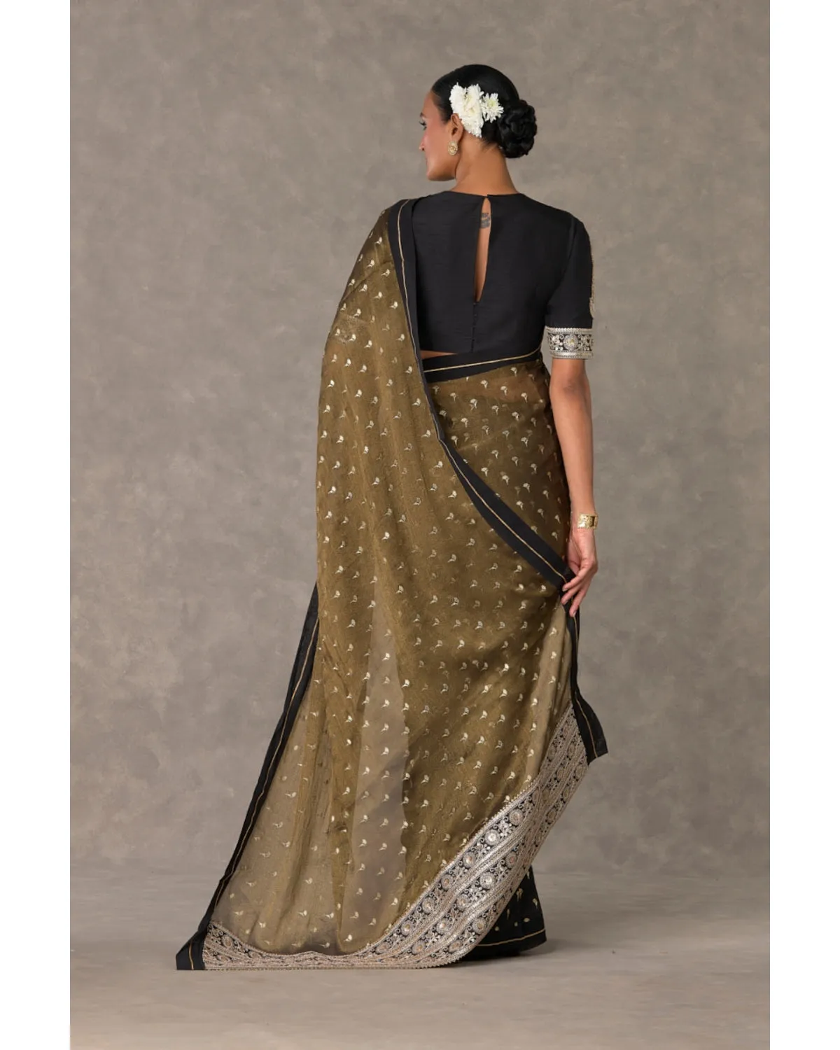 Black Winegarden Tissue Sari Set