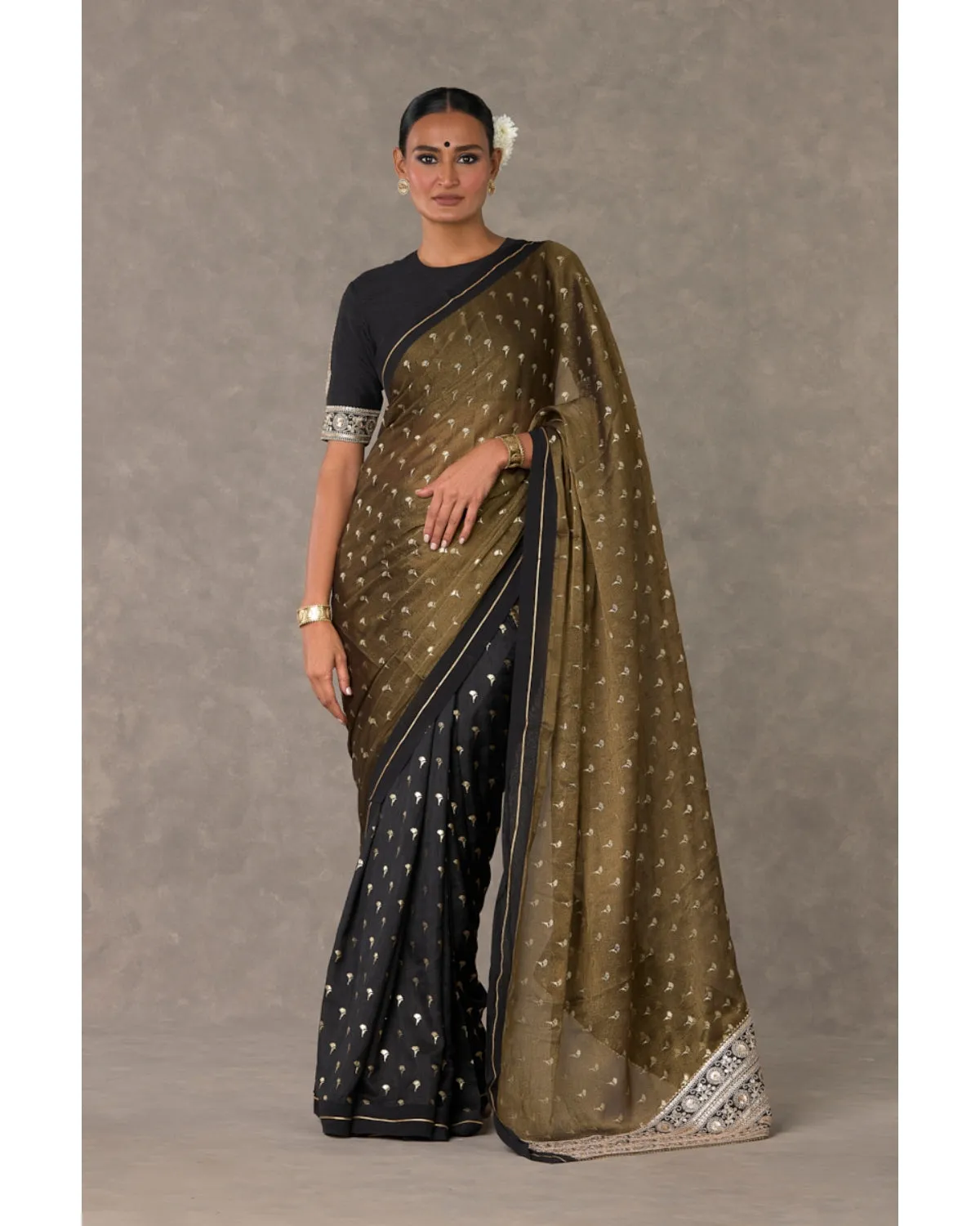 Black Winegarden Tissue Sari Set