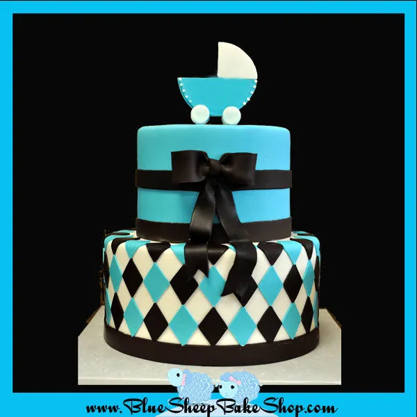 Blue and Brown Baby Shower Cake