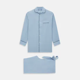 Blue Piped Cotton-Cashmere Pyjama Set