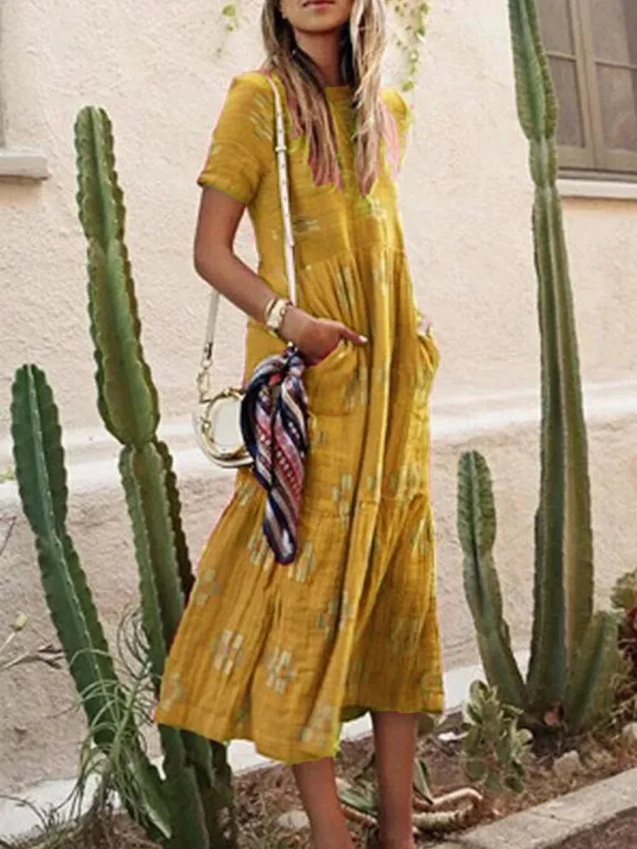 Bohemian Retro Loose Midi Dress