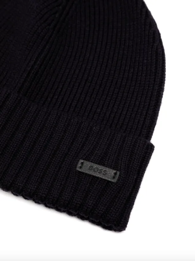 BOSS raschel-knit beanie in virgin wool