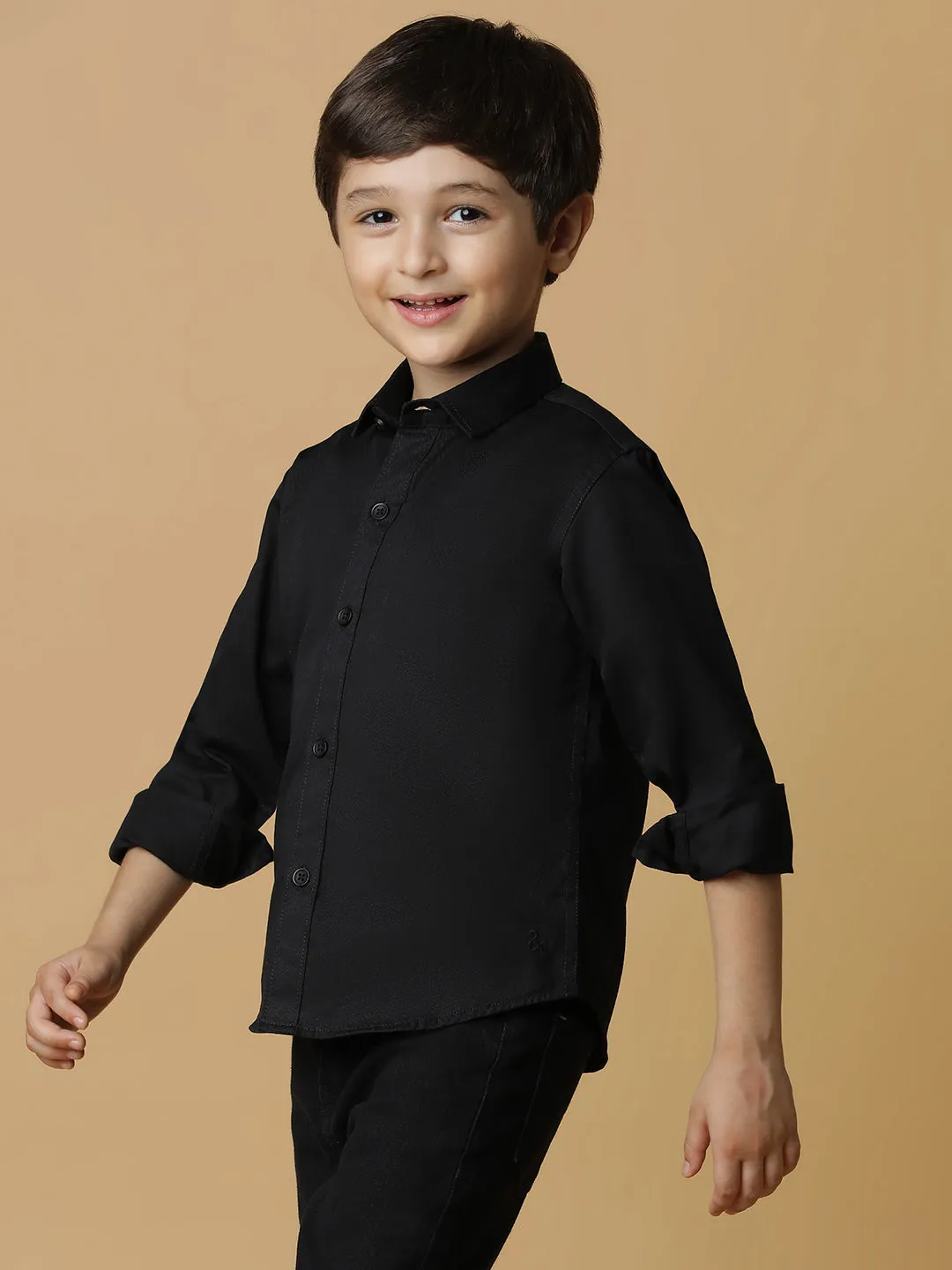 Boys Black Cotton Shirt