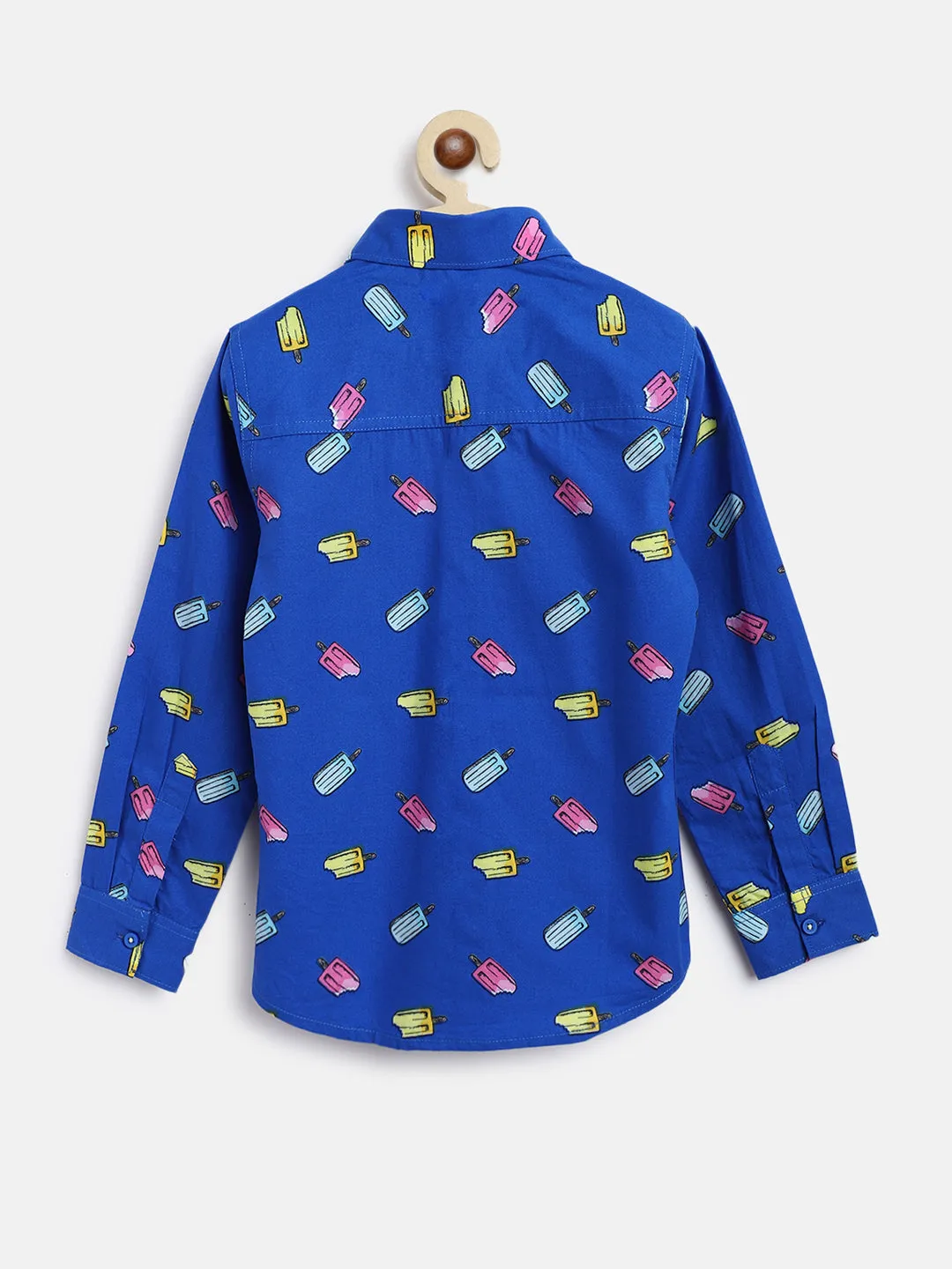 Boys Blue Printed Cotton Shirt